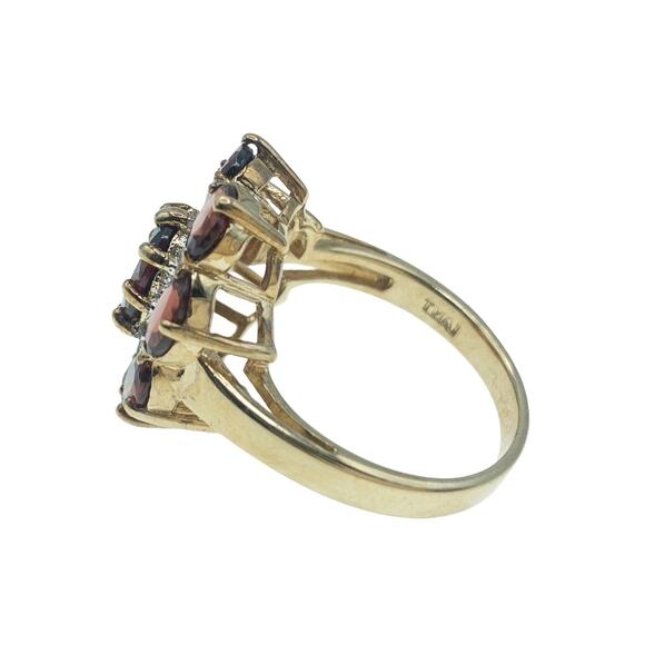 Gold Tone Sterling Silver Garnet Cluster Ring Size 6 - Picture 3 of 14